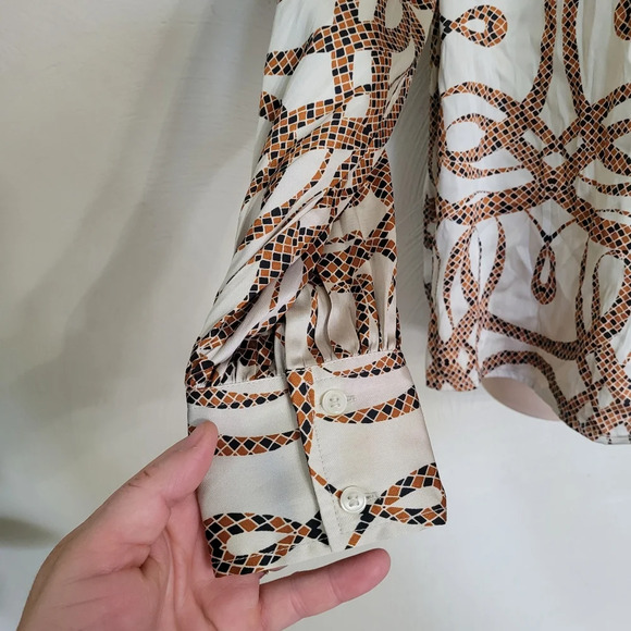 RICHARD ALLAN x H&M Light Beige Patterned Satin Blouse Size Women's 10 NEW - Picture 6 of 12